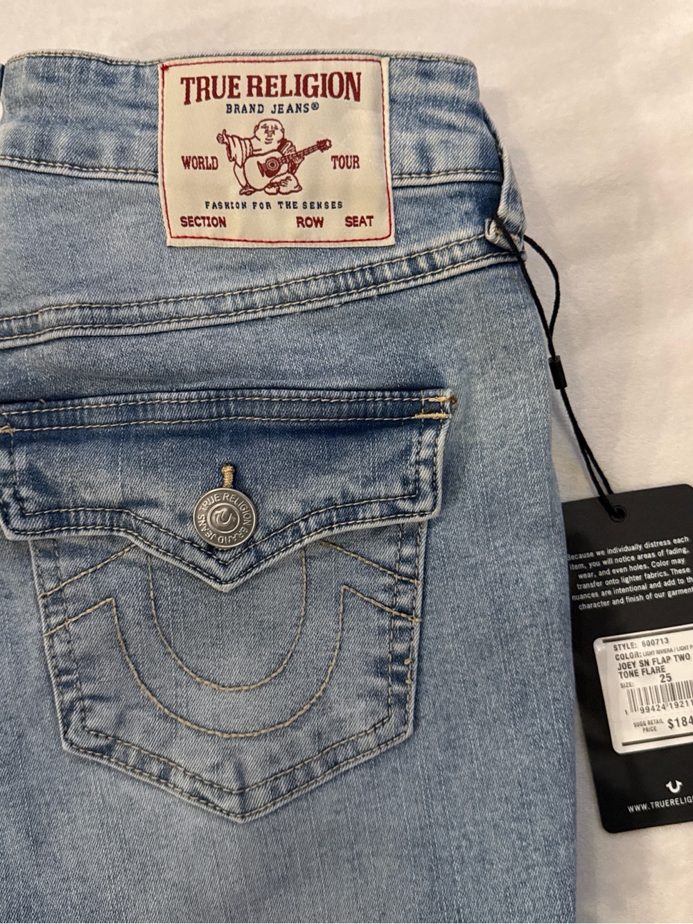 NWT True Religion Two-Tone Light & Dark Blue Mid-Rise Flare Jeans - Picture 7 of 9